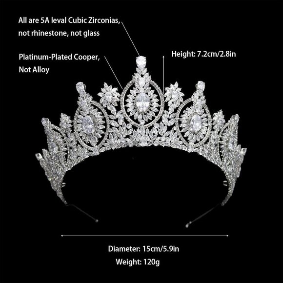 Vintage Bridal Tiara Cubic Zirconia Crown for Wedding Quince Prom Homecoming main image 7